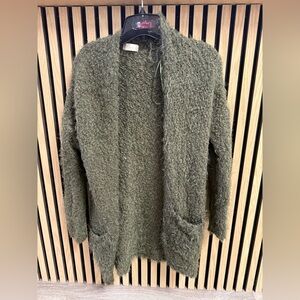 Altar’d State Cozy Fuzzy Olive Green Open Cardigan
